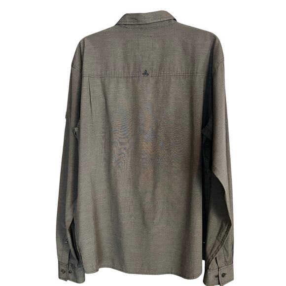 Prana Men Shirt Size XL Brown Micro Check Roll Tab Flap Pockets Button Up - Picture 3 of 10